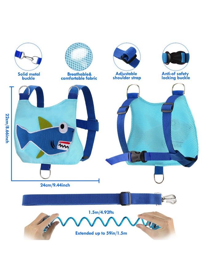 Baby Leashes For Toddlers Toddler Leash For Boys 4In1 Toddler Safety Harness Leash + Anti Lost Wrist Link Kid Leashes For Walking(Shark Blue)