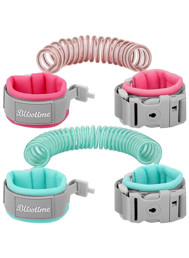 Toddler Leash 2 Pack Kid Leash Anti Lost Wrist Link With Key Lock Baby Leash Harness For Toddler (Mint Green+Pink)