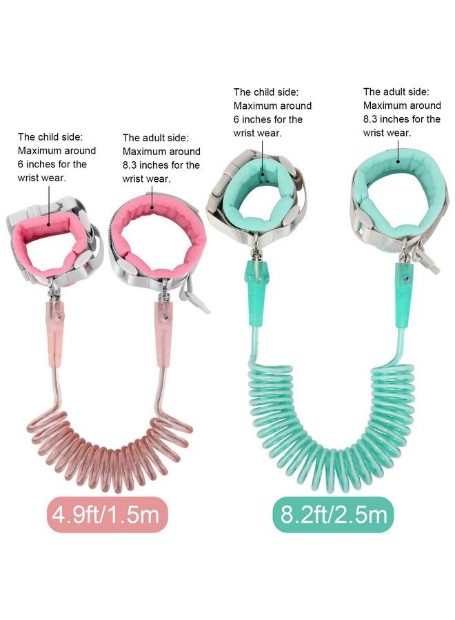 Toddler Leash 2 Pack Kid Leash Anti Lost Wrist Link With Key Lock Baby Leash Harness For Toddler (Mint Green+Pink)