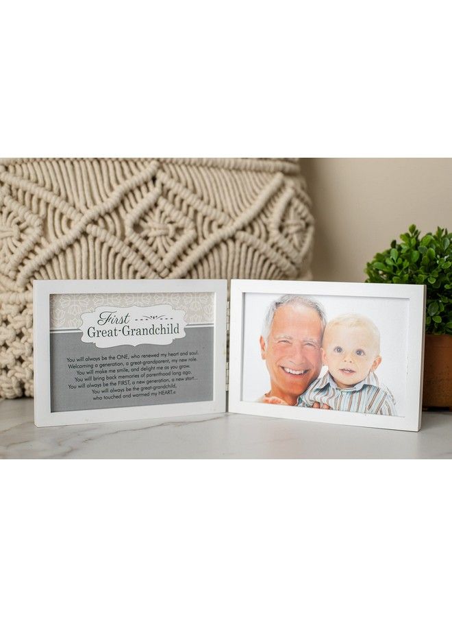 First Great Grandchild Picture Frame White Double Hinged Tabletop Photo Frame Holds 4