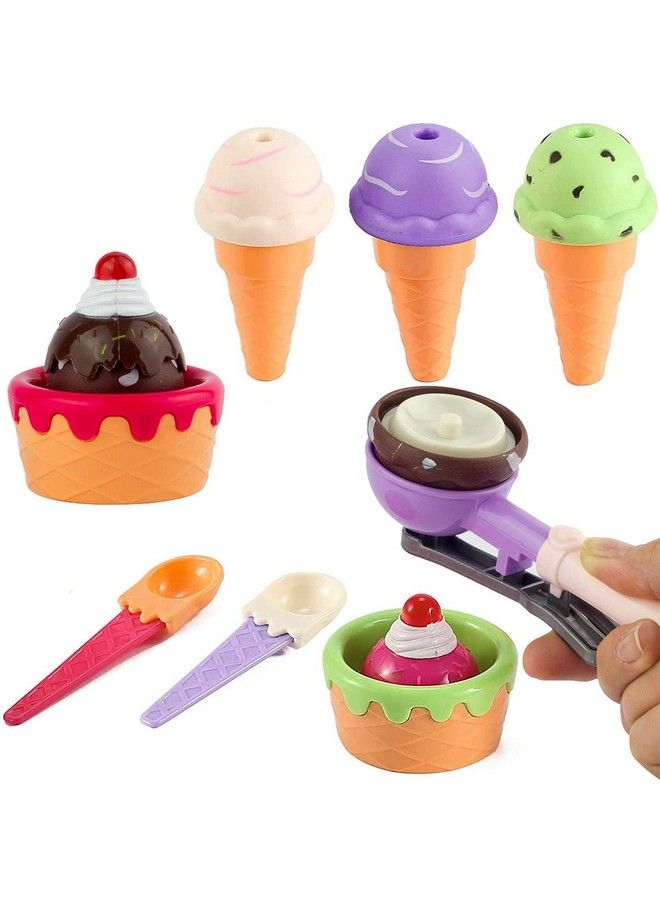 Kids Ice Cream Toy Set Pretend Play Sweet Treats Ice Cream Parlour Dessert Accessories Playset With Cone And Scoop For Toddler Imaginary Play
