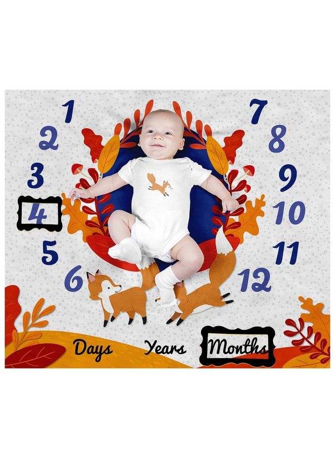 Fox Baby Month Milestone Blanket For Baby Boy & Girl Baby Age Blanket For Photo Taken; Fox Themed Babyshower Gifts