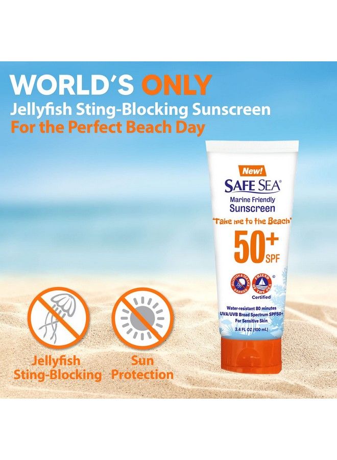 Jellyfish Stingblocking Sunscreen Spf 50+ Travel Size Lotion Waterproof Biodegradable Coral Reefsafe Body And Face Sunscreen Antijellyfish And Sealice Sting Protection (Tube 3.4 Oz)