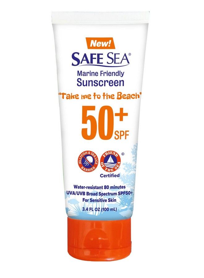 Jellyfish Stingblocking Sunscreen Spf 50+ Travel Size Lotion Waterproof Biodegradable Coral Reefsafe Body And Face Sunscreen Antijellyfish And Sealice Sting Protection (Tube 3.4 Oz)