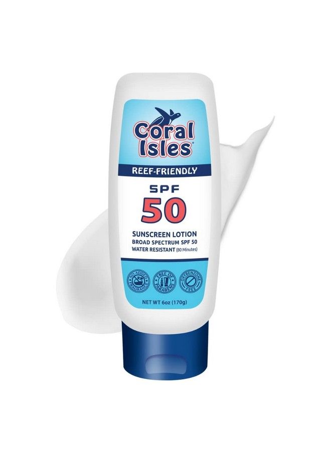 Reef Safe Sunscreen Spf 50 Lotion | Octinoxate & Oxybenzone Free Hawaii Compliant No Parabens | Broad Spectrum Uva/Uvb Protection | Nongreasy Vegan Fragrance Free | 6 Fl Oz