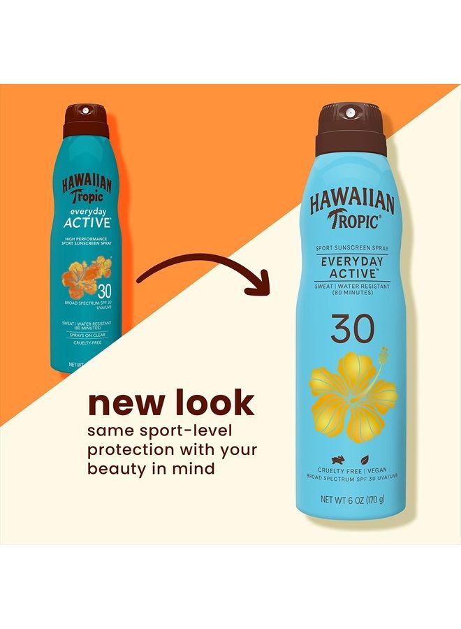 Everyday Active Clear Spray Sunscreen SPF 30, 6oz | Hawaiian Tropic Sunscreen SPF 30, Sunblock, Oxybenzone Free Sunscreen, Spray On Sunscreen, Body Sunscreen Spray SPF 30, 6oz