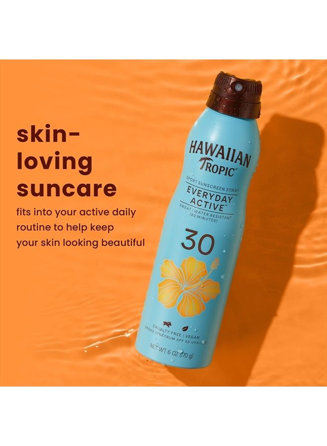 Everyday Active Clear Spray Sunscreen SPF 30, 6oz | Hawaiian Tropic Sunscreen SPF 30, Sunblock, Oxybenzone Free Sunscreen, Spray On Sunscreen, Body Sunscreen Spray SPF 30, 6oz