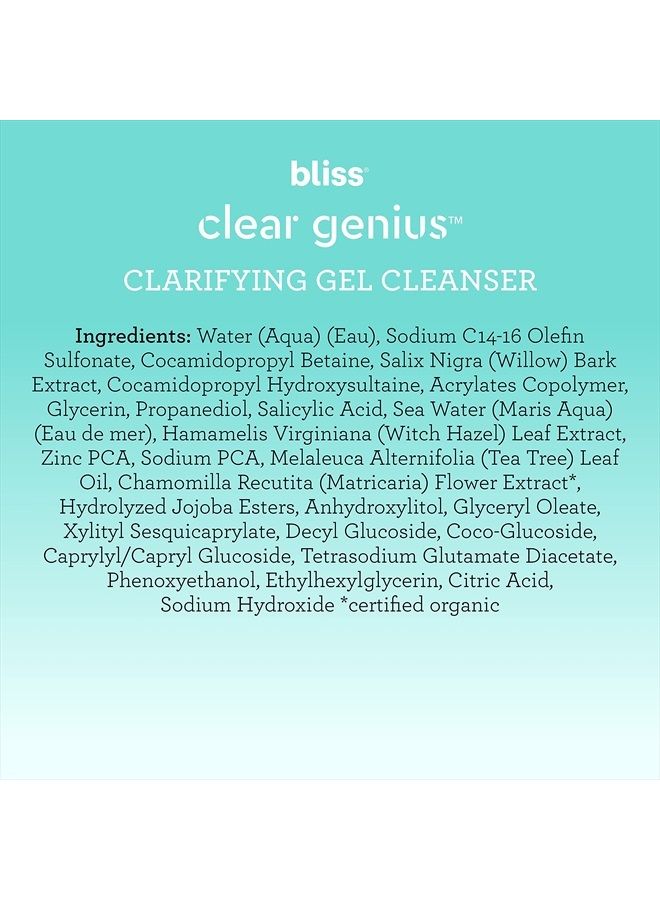 Clear Genius Clarifying Gel Cleanser with BHA to Detox and Clear Skin| Non-Irritating | Clean | Cruelty-Free | Paraben Free | Vegan | 6.4 oz