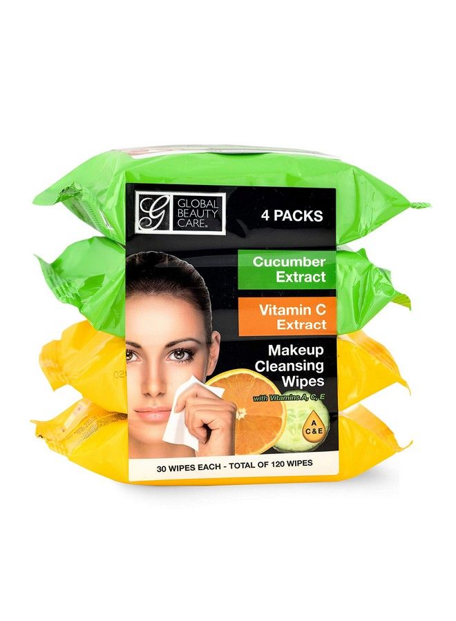 Cleansing Makeup Removal Wipes Bulk Great For Travel Toiletries 120 Count (4Pack) (Cucumber & Vitamin C)