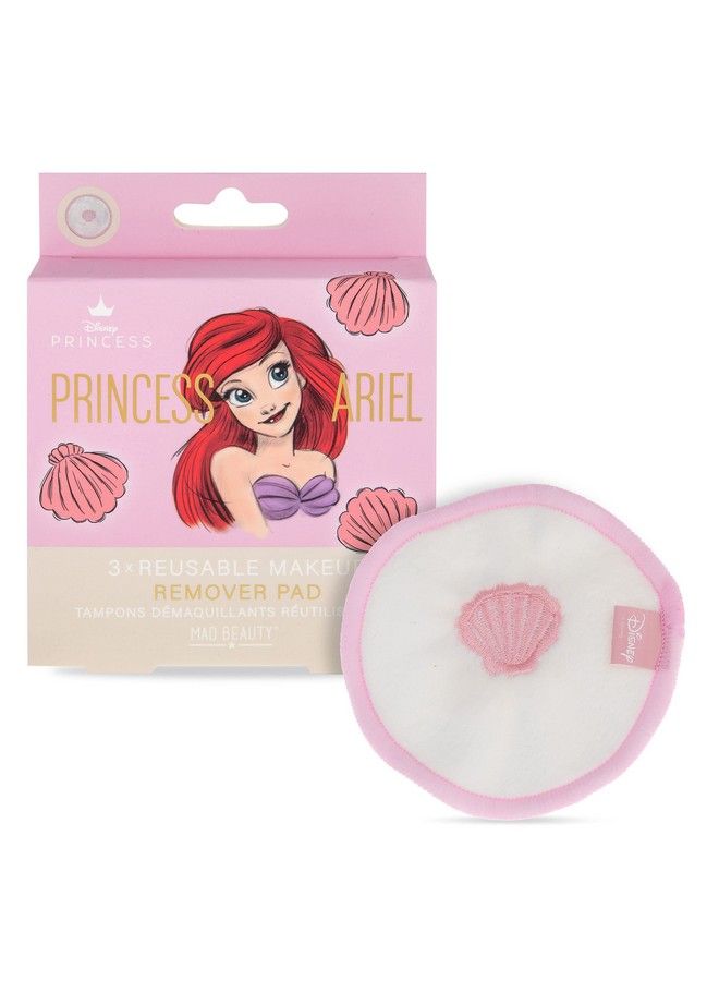 Disney Pure Princess Ariel Reusable Makeup Remover Pads (3Pack) Pink Shell Design Cotton Cleanse Away Makeup & Impurities From Skin Selfcare Routine The Little Mermaid