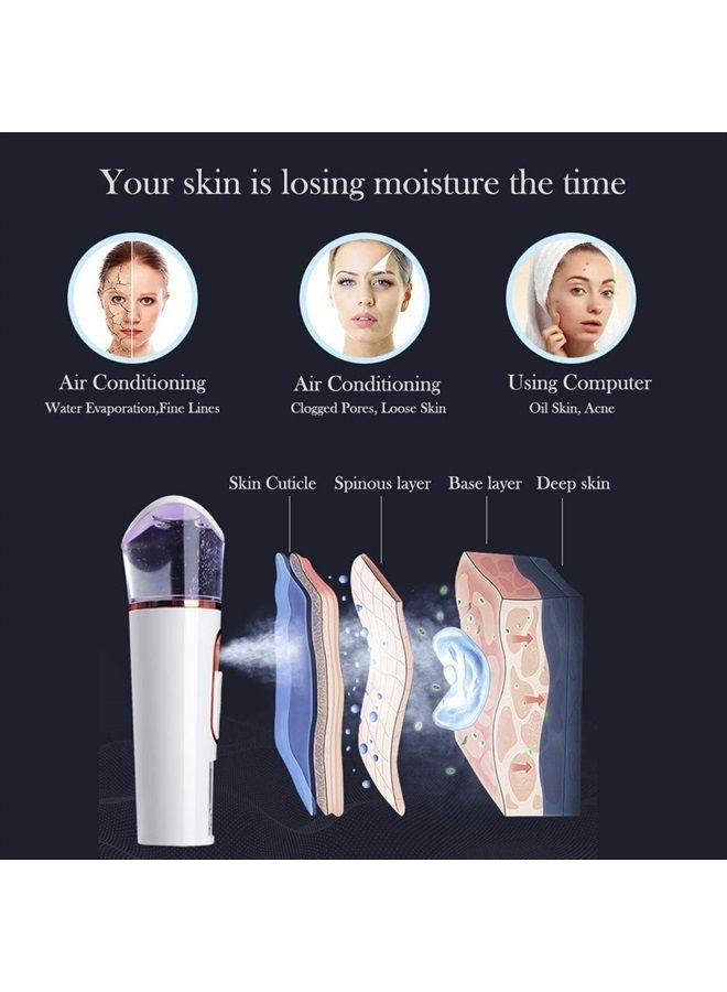 Handy Nano Mist Sprayer with Skin Analyzer Moisture Tester, Portable Facial Atomization Eyelash Extensions Steamer Mister,Mini Cool with Large Capacity,Face Moisturizing,Hydration Refreshing