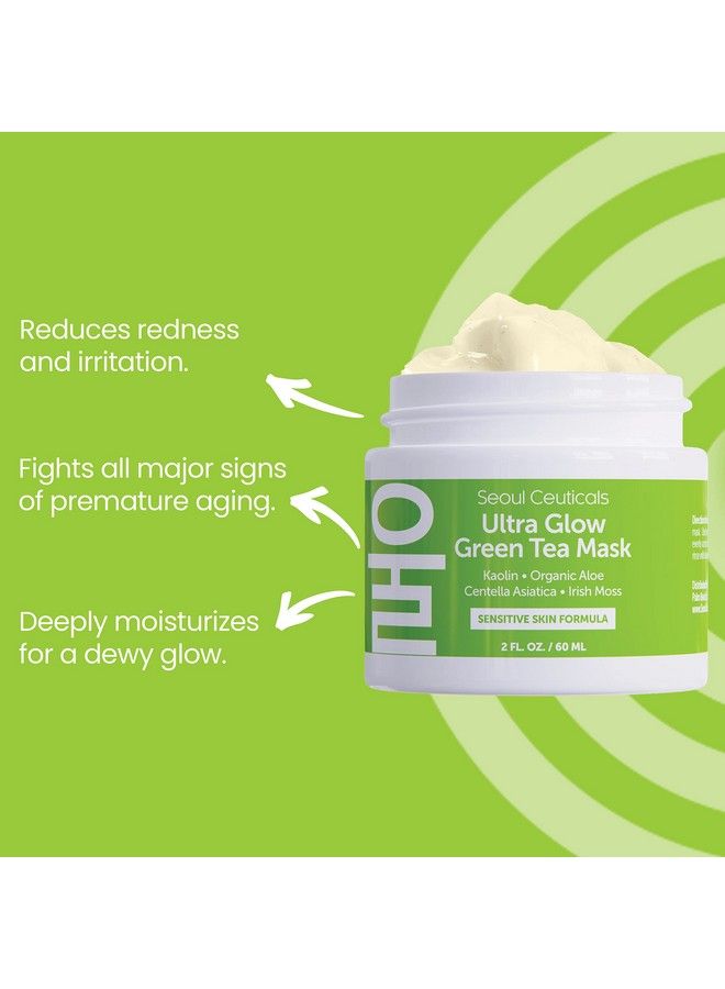 Korean Skin Care Face Mask For Sensitive Skin Korean Skincare Green Tea Wash Off Masks K Beauty Face Masks Aloe Vera Mask + Centella Asiatica Hydrating Facial Spa Mask 2Oz