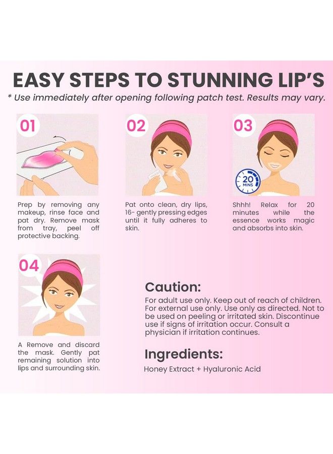 Lip Mask Hydrate + Boost Hydrogel Pink Lip Mask Sooth & Restore Lips Lip Plumper Moisturizing And Reducing Fine Lines Antiaging Nourishing Honey Lip Patches (4 Pieces)