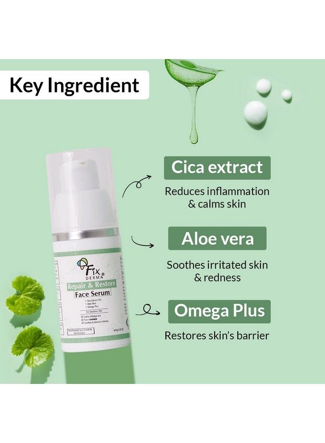 5% Cica Extract Repair & Restore Face Serum For Sensitive Skin ; Aloevera Face Serum ; Cica Glow Face Serum With Omega Plus ; Face Serum For Men & Women 15G