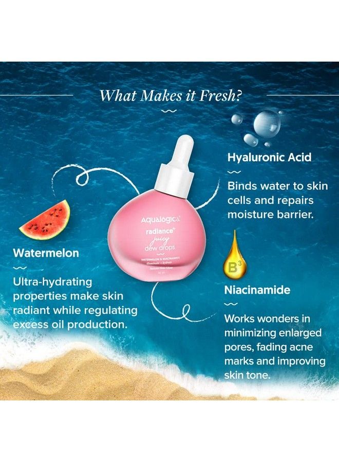 Radiance+ Juicy Dew Drops With Watermelon And Niacinamide; For Instant Glowing Skin; Highlighter; Illuminating Face Serum For Glossy Dewy Finish 30Ml
