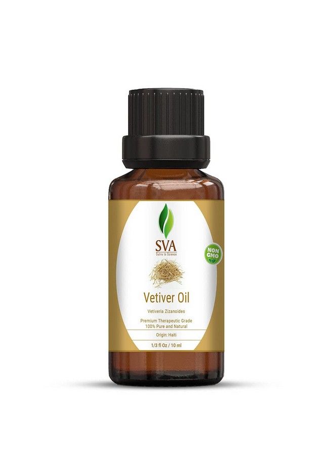Sva Vetiver Essential Oil 10 Ml (1/3 Fl. Oz.) 100% Pure Natural & Premium Therapeutic Grade For Face Skin Hair Massage & Aromatherapy