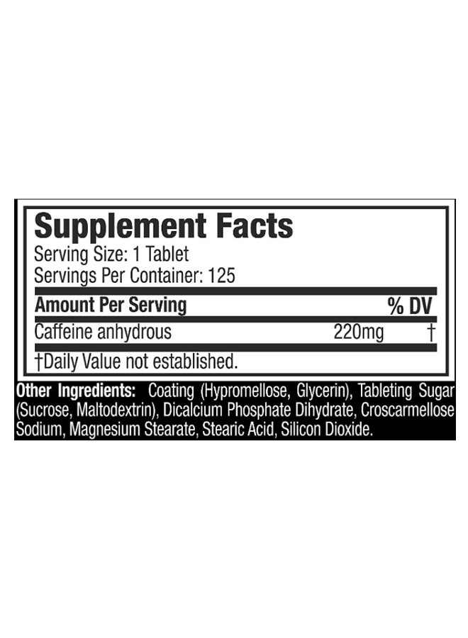 Platinum Caffeine Dietary Supplement - Unflavored - 125 Tablets 220 mg