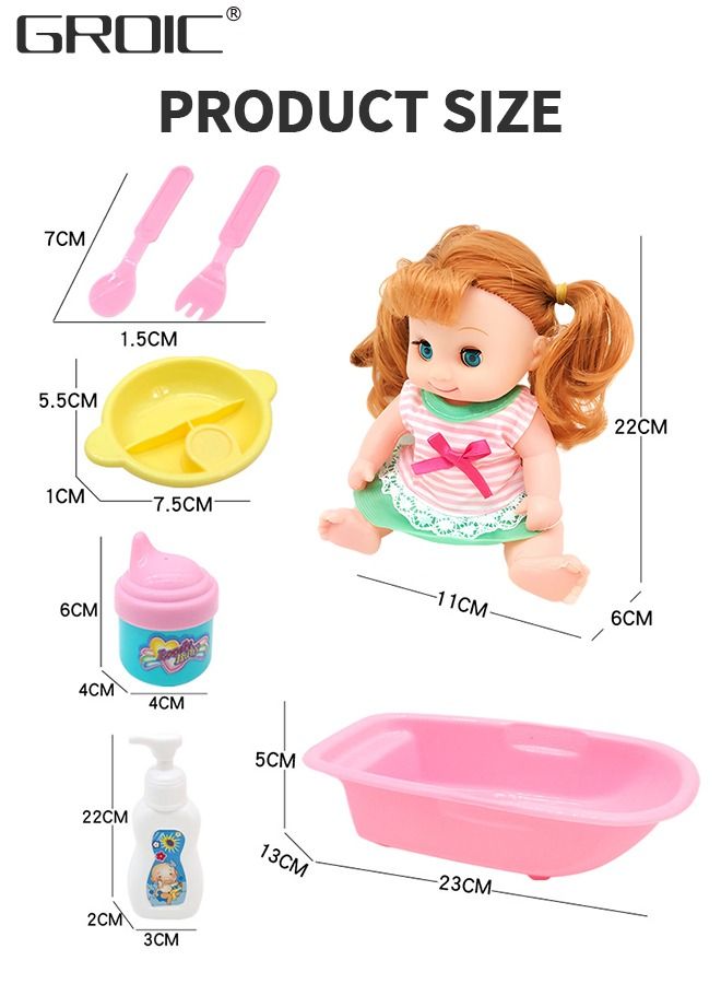 8-Inch Baby Doll Play Set with Bathtub, Baby Doll Care Set Doll Feeding and Changing Accessories Set Baby Doll Accessories, Interactive Dolls for Girls Kids Pretend Play Baby Dolls