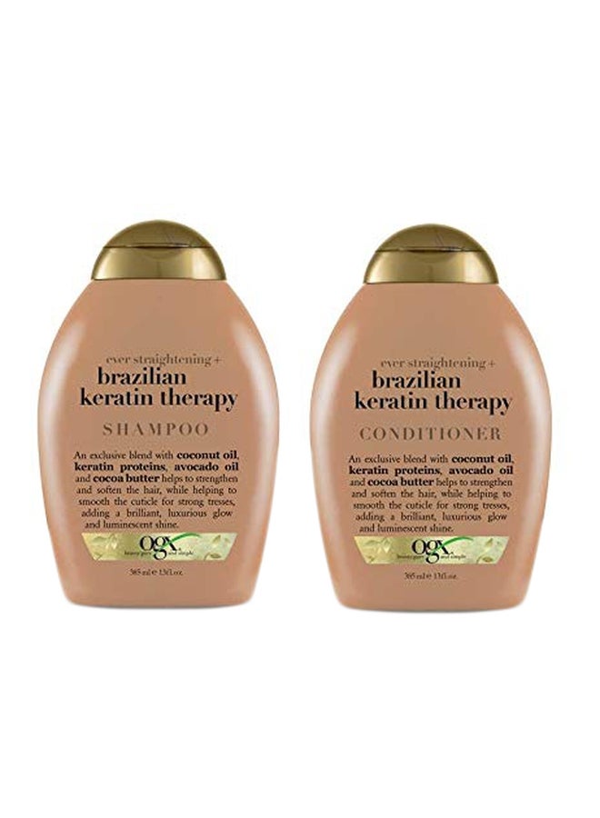 2-Piece Brazilian Keratin Therapy Shampoo And Conditioner Set 385ml