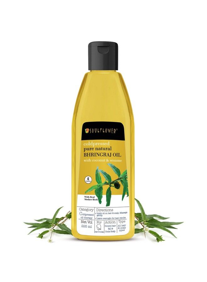 Coldpressed Bhringraj Oilpure & Natural; Hair Growth Strengthening & Nourishing Hair Roots Antidandruff Cooling Scalp; Coconut Sesame Mother Herb; 225Ml