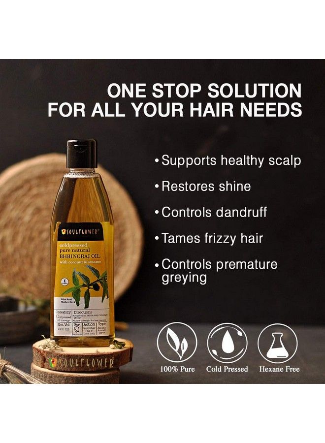 Coldpressed Bhringraj Oilpure & Natural; Hair Growth Strengthening & Nourishing Hair Roots Antidandruff Cooling Scalp; Coconut Sesame Mother Herb; 225Ml