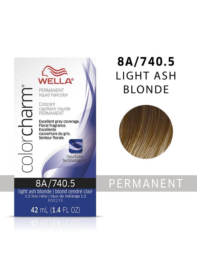 Wella Colorcharm Permanent Liquid Hair Color For Gray Coverage 8A Light Ash Blonde 1.42 Fl Oz