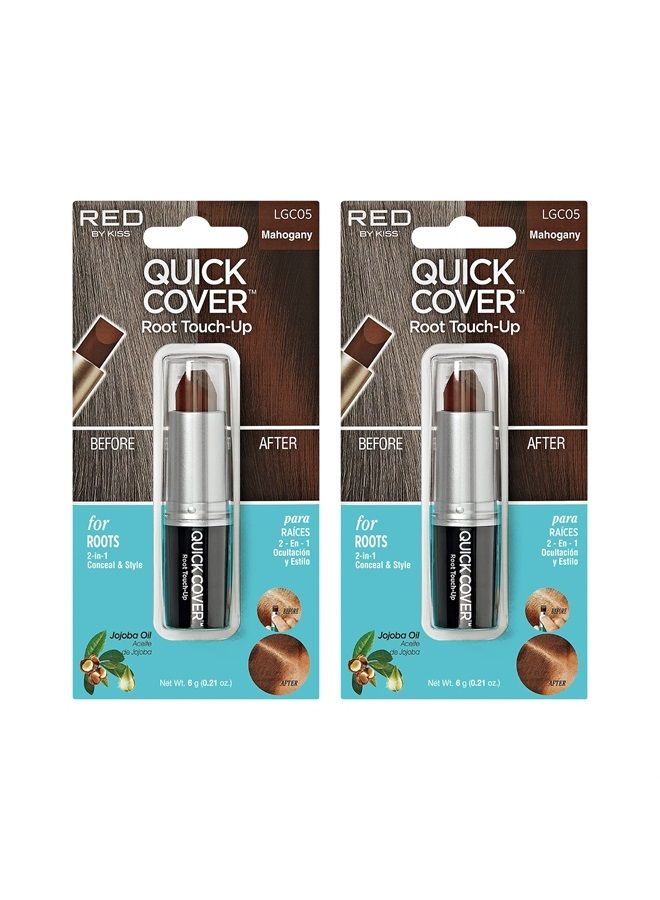 RED by Kiss Quick Cover Root Touch Up Stick Type 2PCS Water-Resistant Temporary Gray Concealer Cover Up Brush for Hair and Beard (Mahogany)