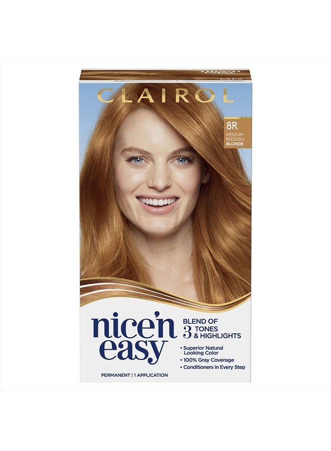 Nice'n Easy Permanent Hair Dye, 8R Medium Reddish Blonde Hair Color, Pack of 1