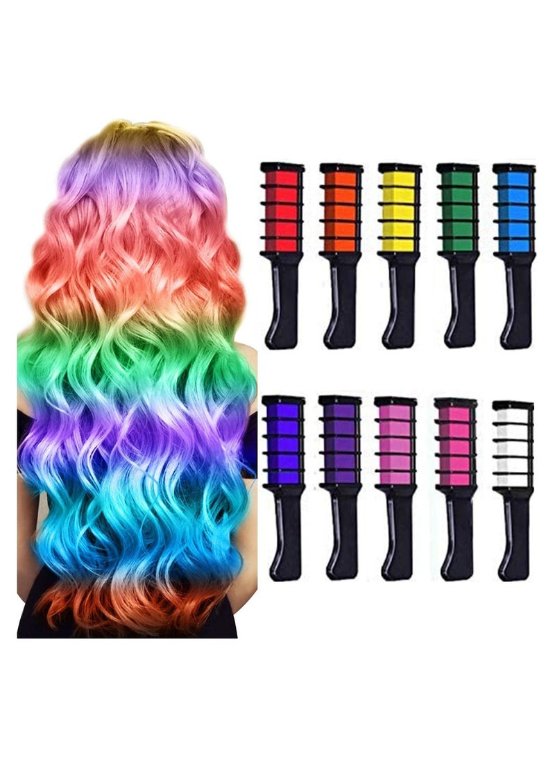 10 Colors Hair Chalk Combs for Girls Kids, Temporary Bright Coloured Comb Set on Birthday DIY Cosplay Party, Washable Dye Gifts Safe Kids Teen Adults