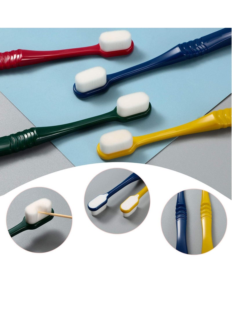 4 Pieces Soft Micro-Nano Manual Toothbrush Extra Bristles with 20,000 for Fragile Gums Adult Kid Children (Red, Dark Green, Yellow, Blue)