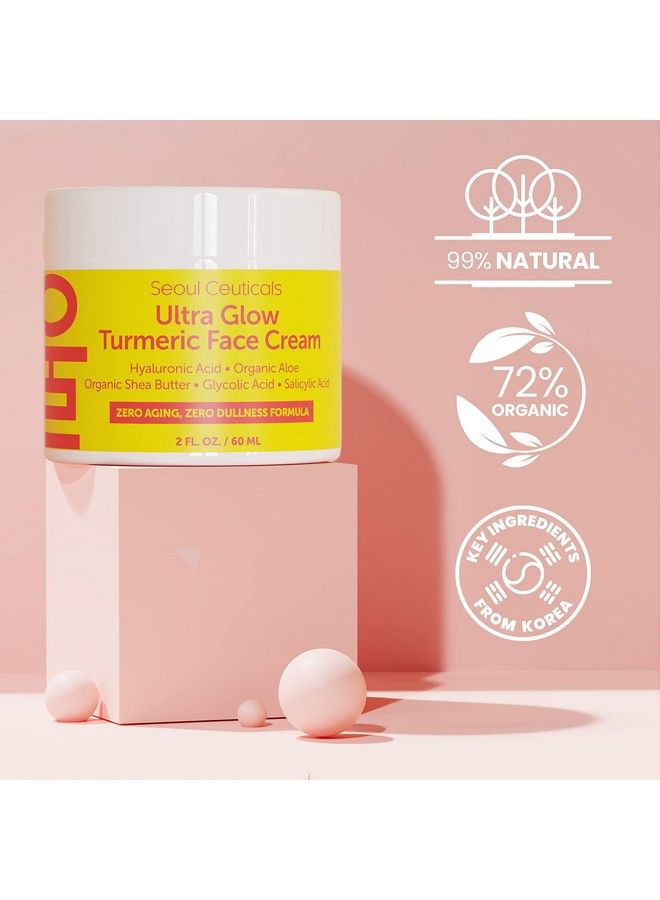 Korean Skin Care Turmeric Cream Korean Face Moisturizer For Dull Dry Skin Korean Beauty Skincare Salicylic Acid Cream + Hyaluronic Acid Cream + Glycolic Acid Cream K Beauty For Glowing Skin 2Oz