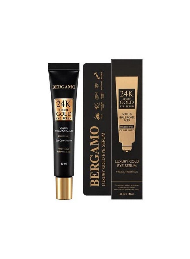 Luxury 24K Gold & Octo Hyaluronic Acid Eye Cream 1.01Fl Oz/30Ml With Ball Roller Applicator | Made In Korea K Beauty Korean Skin Care Eye Wrinkle Care Skin Brightening Cooling&Massasge Roller