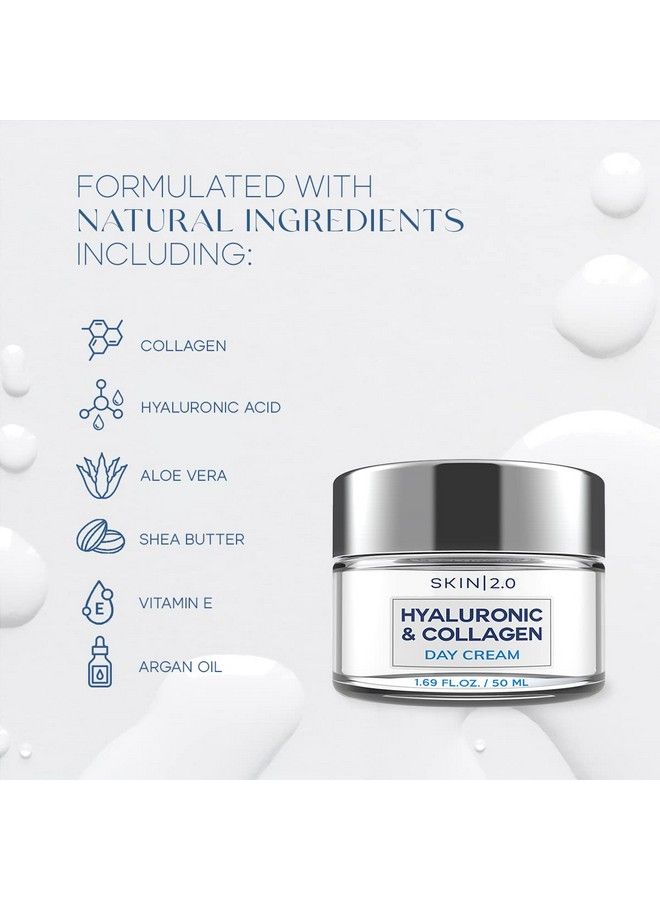 Hyaluronic Acid And Collagen Daily Face Moisturizer Longlasting Hydration & Moisture Antiaging Skin Firming Day Cream Cruelty Free Korean Skincare For All Skin Types 1.69 Fl. Oz