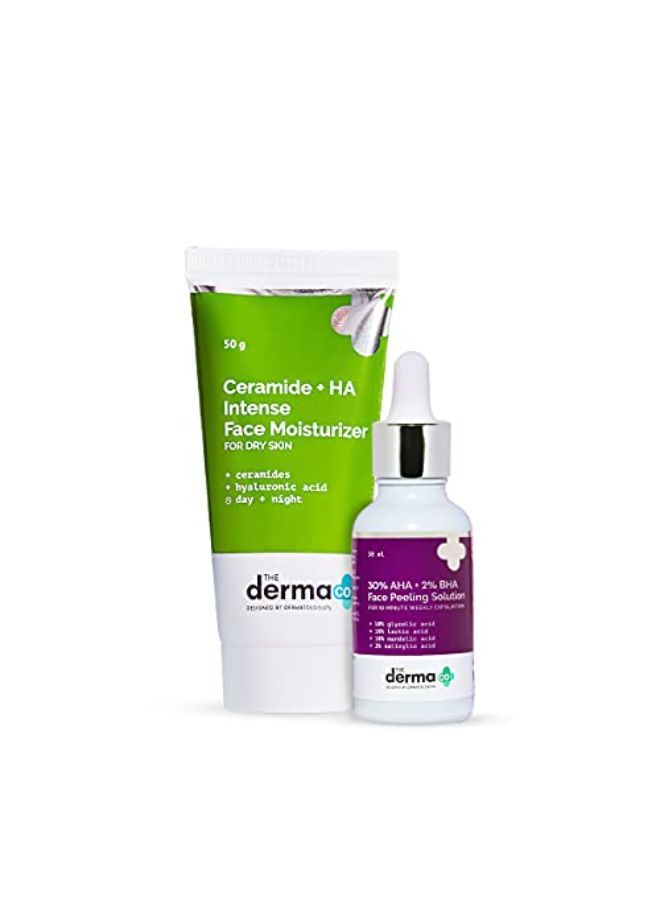 Glowing Skin Combo - 30% Aha + 2% Bha Face Peeling Solution (30 Ml) + Ceramide + Ha Intense Face Moisturizer (50 G)