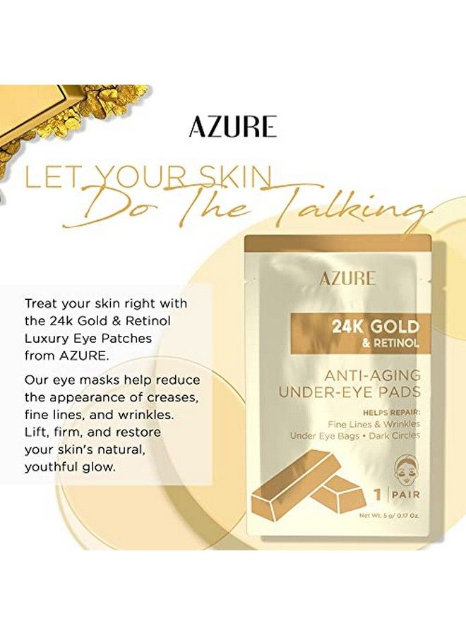 Azure 24K Gold & Retinol Anti Aging Under Eye Patches Firming Restoring & Deeply Hydrating Eye Mask Reduces Fine Lines Wrinkles Dark Circles & Puffiness Skin Care Made In Korea 5 Pairs