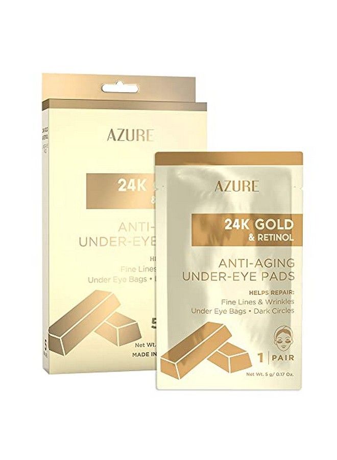 Azure 24K Gold & Retinol Anti Aging Under Eye Patches Firming Restoring & Deeply Hydrating Eye Mask Reduces Fine Lines Wrinkles Dark Circles & Puffiness Skin Care Made In Korea 5 Pairs