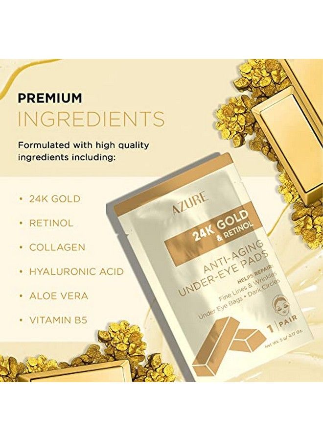 Azure 24K Gold & Retinol Anti Aging Under Eye Patches Firming Restoring & Deeply Hydrating Eye Mask Reduces Fine Lines Wrinkles Dark Circles & Puffiness Skin Care Made In Korea 5 Pairs