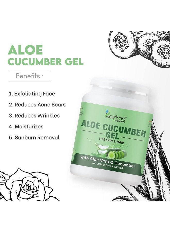 Aloe Cucumber Gel With Pure Aloe Vera & Cucumber For Face Skin & Hair Exfoliating Face Reduces Acne Scars Wrinkles Sunburn Dark Circles & Moisturizes Skin (500 Gram)