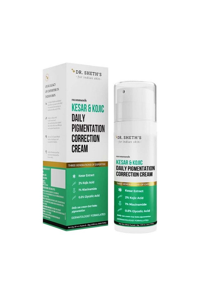 Kesar & Kojic Daily Pigmentation Correction Cream With Kesar Extracts 2% Kojic Acid & 1% Niacinamide; Daily Use Cream; For All Skin Types; Reduces Pigmentation; 30G