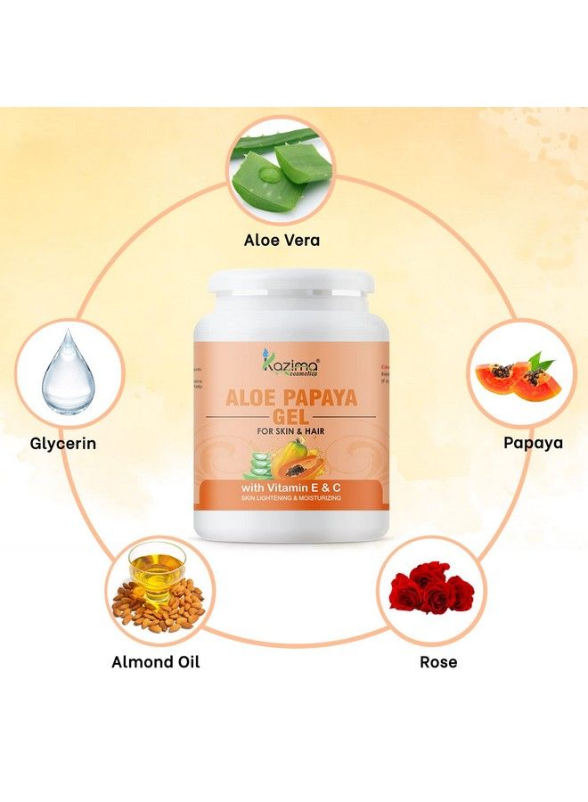 Aloe Papaya Gel With Pure Aloe Vera Papaya & Vitamin C E For Face Skin & Hair Antiaging Moisturizing Skin Lightening Acne Scars Wrinkles Sunburn & Dark Circles (500 Gram)