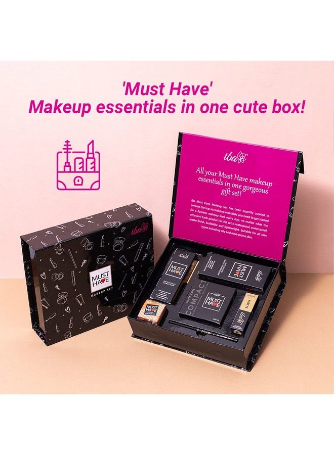 Must Have Makeup Set (Fair) Waterproof Foundation Concealer Matte Compact Lip & Cheek Tint Matte Lipstick Smudge Proof Kajal