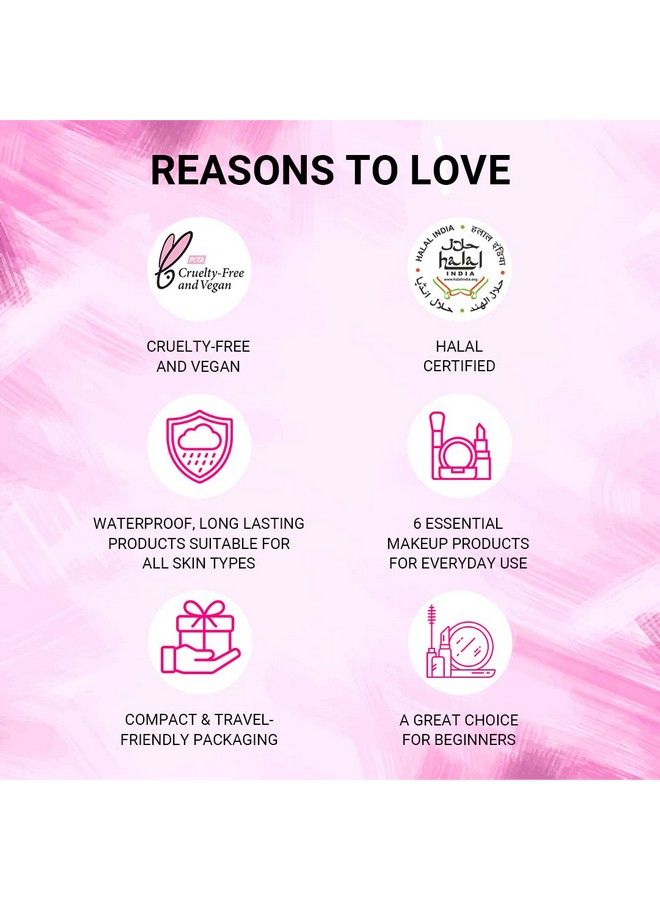 Must Have Makeup Set (Fair) Waterproof Foundation Concealer Matte Compact Lip & Cheek Tint Matte Lipstick Smudge Proof Kajal