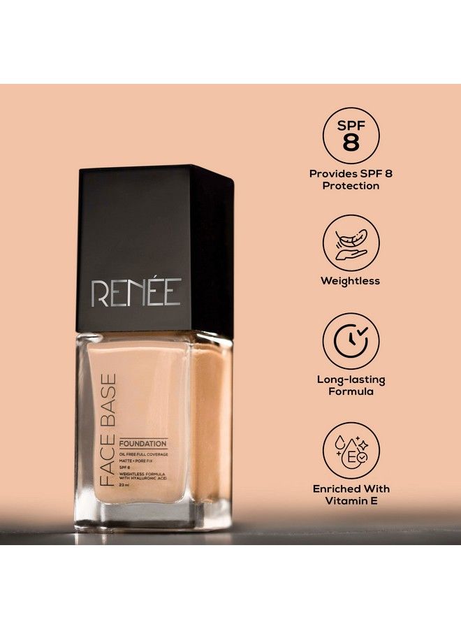 Face Base Liquid Foundation Chai Tea 23Ml ; Enriched With Hyaluronic Acid & Vitamin E Provides Spf 8 Protection Weightless Longlasting Matte Finish