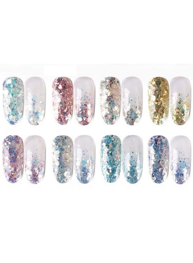 8 Pcs. 8 Colors Glitter Sequins Hexagon Nail Art Decoration Diy Manicure Accessories For Manicure