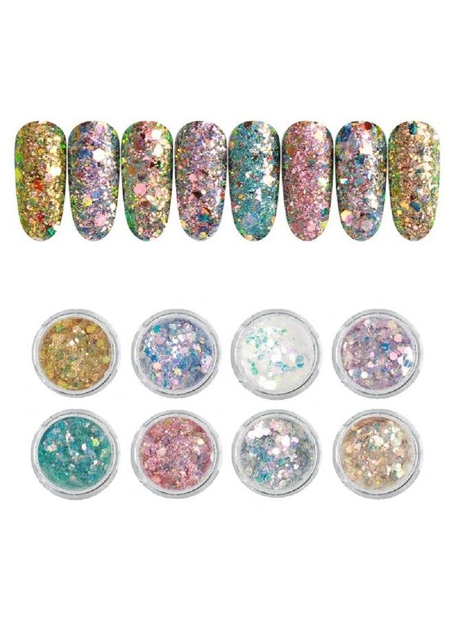 8 Pcs. 8 Colors Glitter Sequins Hexagon Nail Art Decoration Diy Manicure Accessories For Manicure