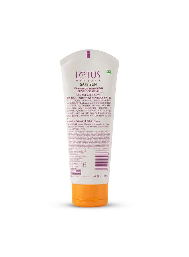 Sun Dry Touch Whitening Sunscreen Cream Spf 40 Pa+++ Uva Uvb & Ir Protection Skin Brightening Preservatives Free No White Cast Nonoily 100G