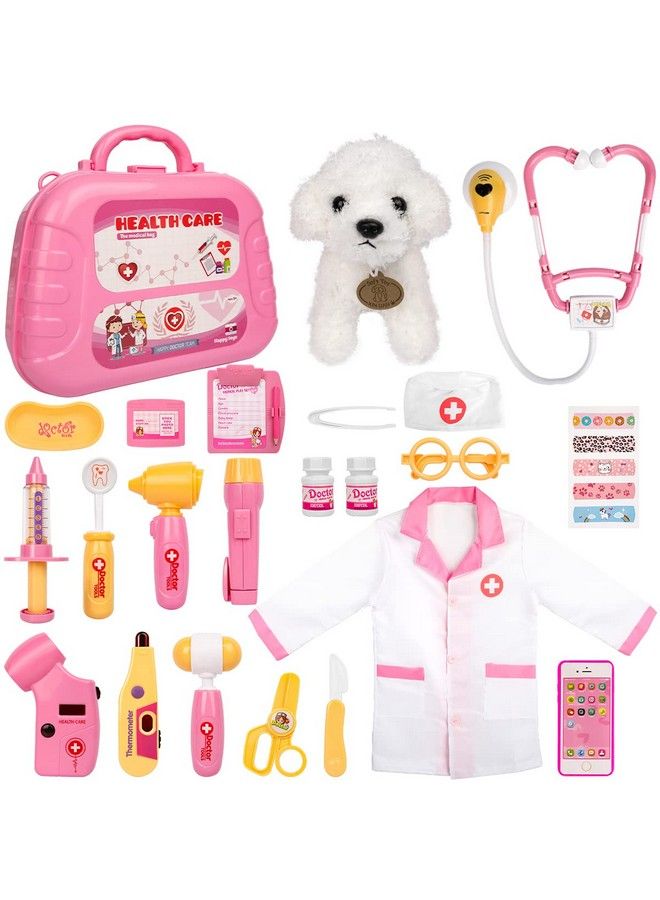 Toy Doctor Kit For Girls Pretend Play Doctor Set With Carrying Caseelectronic Stethoscope & Dress Up Costume Doctor Play Set For Girls Toddlers Ages 3 4 5 6 Year Old For Role Play Gift