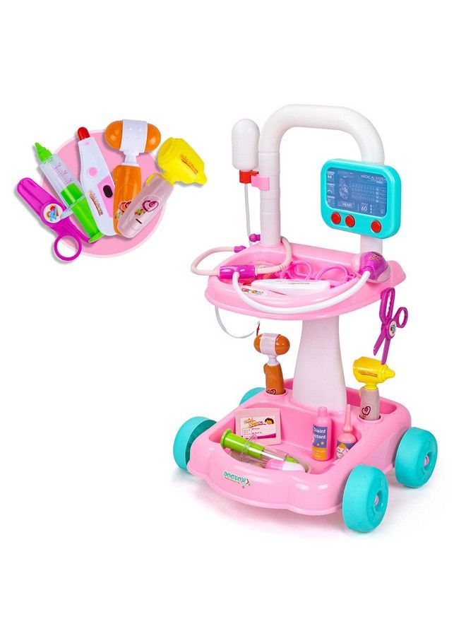 Doctor Cart Kit For Kids 3 4 5 Medical Play Set Realistic With Lights Toddlers Toys For Boys Girls 24 (Pink)