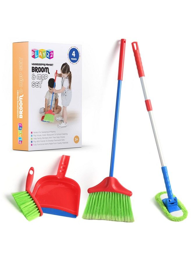 Kids Cleaning Set 4 Piece Toy Cleaning Set Includes Broom Mop Brush Dust Pan Toy Kitchen Toddler Cleaning Set Is A Great Toy Gift For Boys & Girls Original By Play22