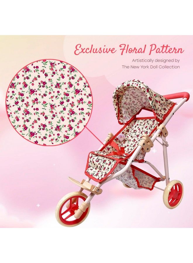 Baby Doll Stroller For Dolls ; Play Toy Doll Stroller For Toddlers 3 Year Old Girls Gift ; Push Pram Baby Stroller For Dolls Babydoll Stroller Jogger Baby Carriage For Dolls (Quality Floral Print)